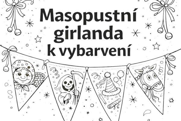 Masopustní girlanda k vybarvení